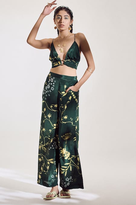 ASOS LUXE bralette and wide leg pants set with ring detail in rust | ASOS