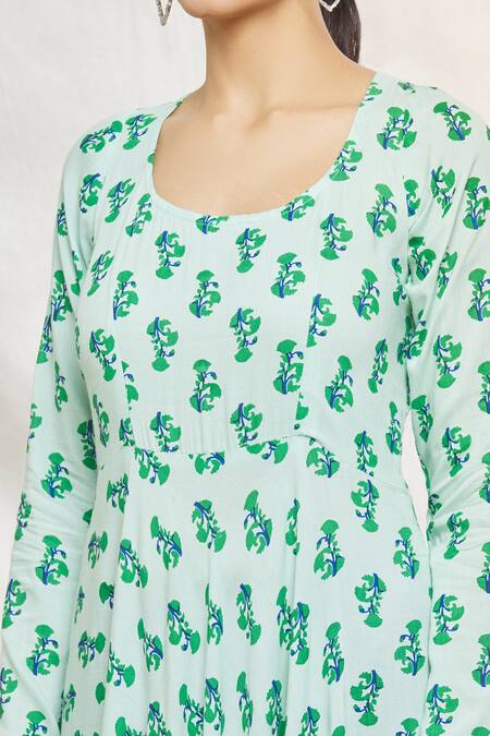 Shop_Adara Khan_Green Rayon, Chiffon Tassels Floral Print Anarkali Palazzo Set With Dupatta_Online_at_Aza_Fashions