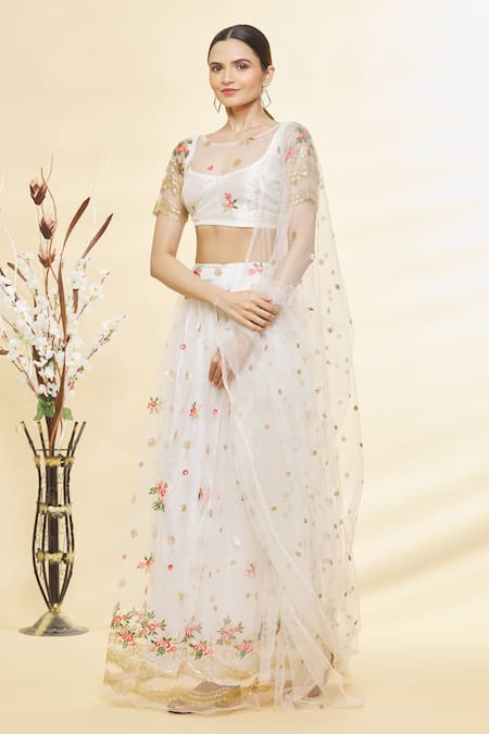 Samyukta Singhania Floral & Polka Dot Work Lehenga Set 