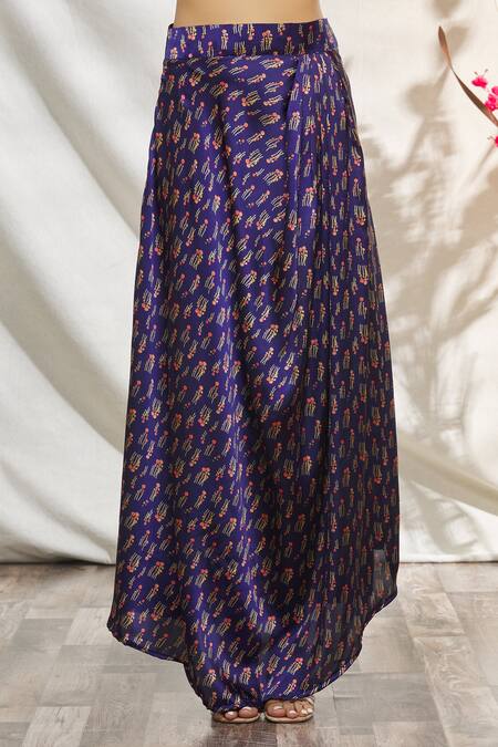 Naintara Bajaj_Red Silk, Net, Satin Gota Patti Round Printed Draped Skirt Blouse And Jacket Set _at_Aza_Fashions