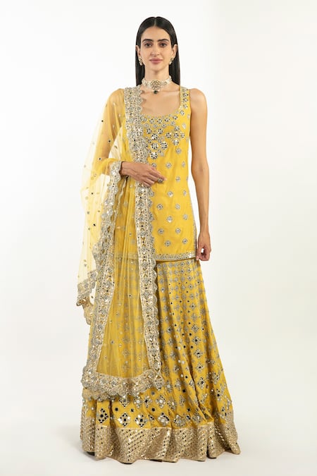 Abhinav Mishra Chanderi Embroidered Kurta Sharara Set 