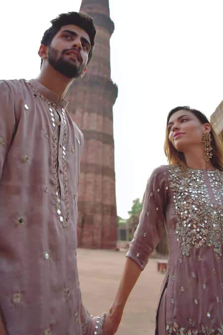 Buy Abhinav Mishra Purple Dupatta Net, Sharara Chanderi Mirror, Zari Round Embroidered Kurta Set Online at Aza Fashions Buy_Abhinav Mishra_Purple Dupatta Net, Sharara Chanderi Mirror, Zari Round Embroidered Kurta Set_Online_at_Aza_Fashions