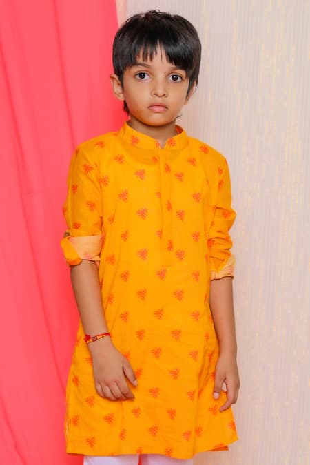 Miko Lolo Yellow Cotton Print And Embroidery Floral Kurta Online at Aza Fashions Miko Lolo_Yellow Cotton Print And Embroidery Floral Kurta_Online_at_Aza_Fashions
