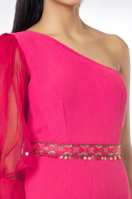 Kalakaari By Sagarika_Maroon Crepe One Shoulder Jumpsuit _at_Aza_Fashions