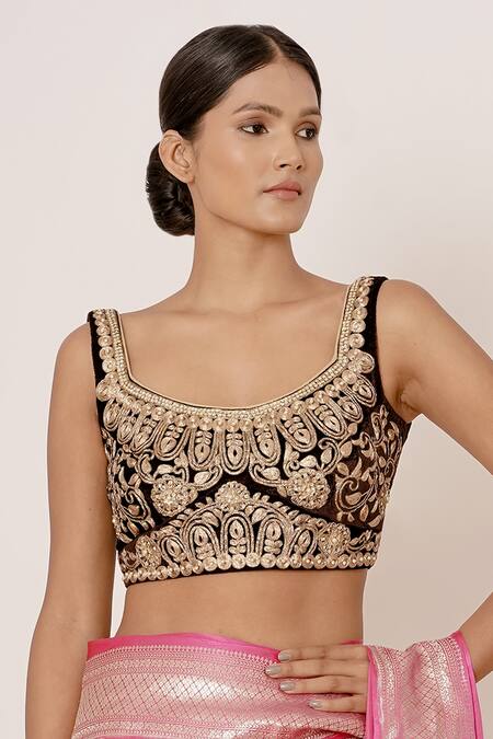 Buy_Aharin India_Pink Pure Satin Silk Banarasi Lining Cotton And Shantoon Saree With Blouse_Online_at_Aza_Fashions