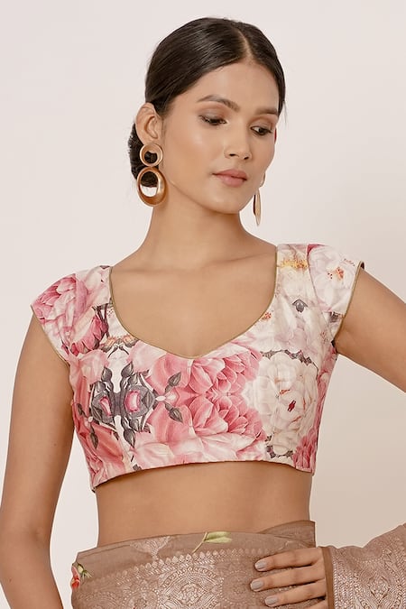 Buy_Aharin India_Gold Pure Banarasi Silk Lining Cotton And Shantoon Digital Saree With Blouse _Online_at_Aza_Fashions