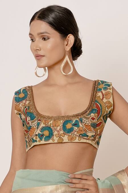 Buy_Aharin India_Blue Pure Handwoven Chanderi Lining Cotton And Shantoon Saree With Blouse_Online_at_Aza_Fashions