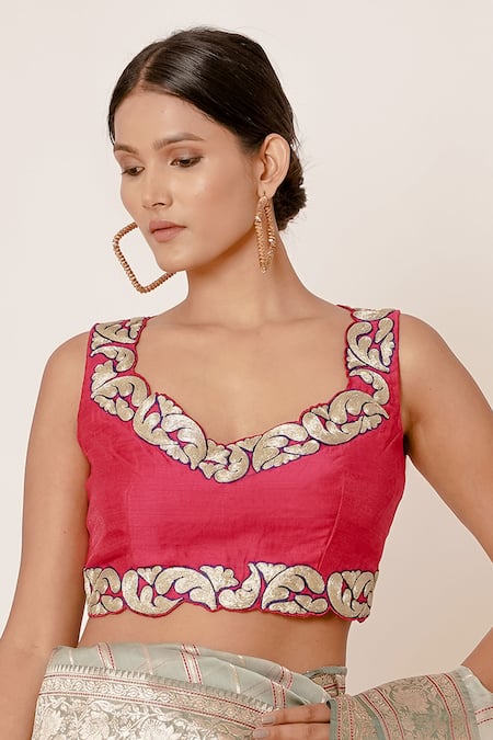 Buy_Aharin India_Blue Pure Banarasi Organza Silk Lining Cotton And Shantoon Saree With Blouse_Online_at_Aza_Fashions