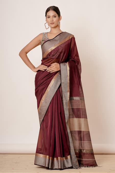 AHARIN INDIA Pure Handwoven Chanderi Saree With Blouse 