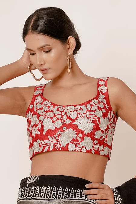 Buy_Aharin India_Black Linen Lining Cotton And Shantoon Hand Block Print & Zari Saree With Blouse_Online_at_Aza_Fashions