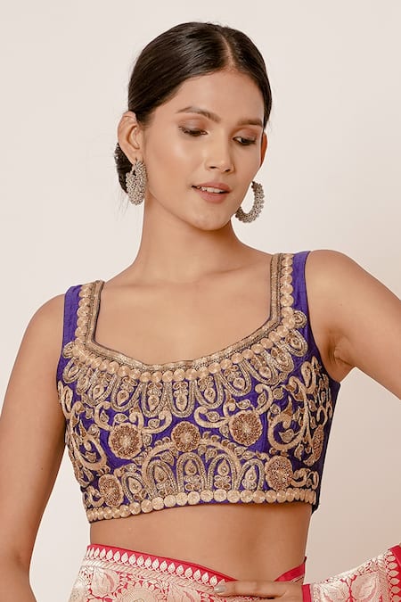 Buy_Aharin India_Pink Pure Silk Banarasi Lining Cotton And Shantoon Floral Saree With Blouse_Online_at_Aza_Fashions