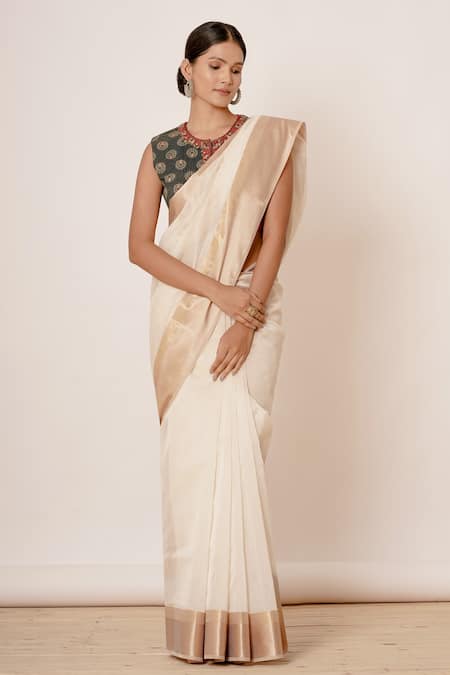 AHARIN INDIA Pure Handwoven Chanderi Saree With Blouse 