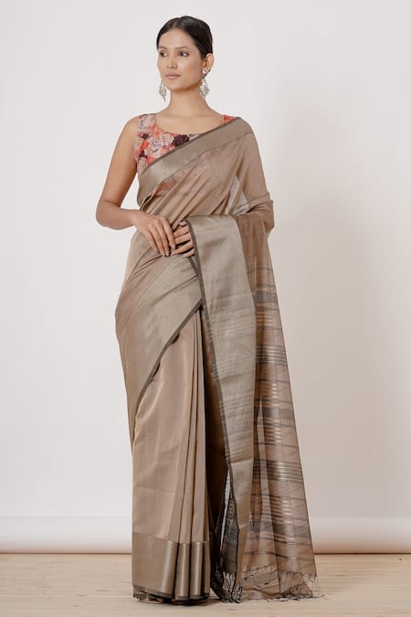 AHARIN INDIA Handwoven Chanderi Saree With Blouse 