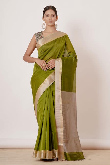 AHARIN INDIA Maheshwari Silk Saree With Brocade Blouse 