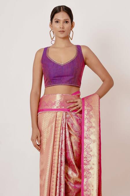 Buy Aharin India Pink Lining Cotton/shantoon, Pure Dharamavaram Silk Handwoven Saree With Blouse Online at Aza Fashions Buy_Aharin India_Pink Lining Cotton/shantoon, Pure Dharamavaram Silk Handwoven Saree With Blouse _Online_at_Aza_Fashions