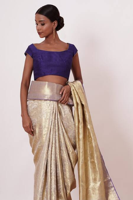 Buy Aharin India Ivory Lining Cotton/shantoon, Pure Dharamavaram Silk Floral Saree With Blouse Online at Aza Fashions Buy_Aharin India_Ivory Lining Cotton/shantoon, Pure Dharamavaram Silk Floral Saree With Blouse _Online_at_Aza_Fashions