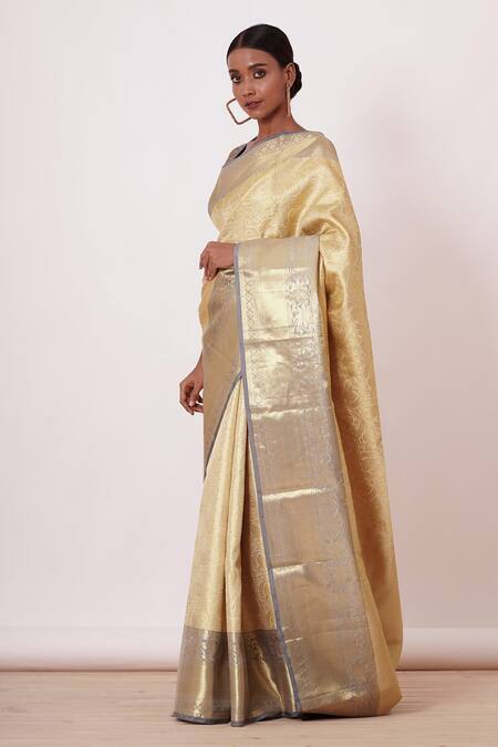 Aharin India Ivory Lining Cotton/shantoon, Pure Dharamavaram Silk Woven Saree With Blouse Online at Aza Fashions Aharin India_Ivory Lining Cotton/shantoon, Pure Dharamavaram Silk Woven Saree With Blouse _Online_at_Aza_Fashions