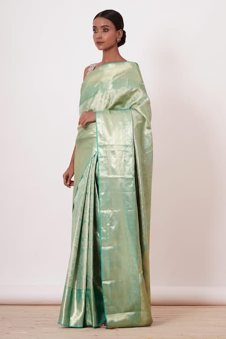 Aharin India Blue Lining Cotton/shantoon, Pure Dharamavaram Silk Saree With Zari Blouse Online at Aza Fashions Aharin India_Blue Lining Cotton/shantoon, Pure Dharamavaram Silk Saree With Zari Blouse_Online_at_Aza_Fashions