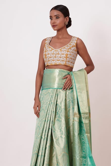 Buy Aharin India Blue Lining Cotton/shantoon, Pure Dharamavaram Silk Saree With Zari Blouse Online at Aza Fashions Buy_Aharin India_Blue Lining Cotton/shantoon, Pure Dharamavaram Silk Saree With Zari Blouse_Online_at_Aza_Fashions