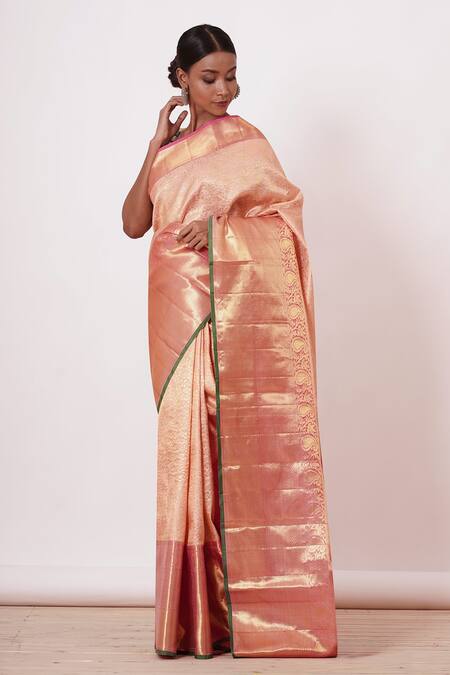 Aharin India Gold Lining Cotton/shantoon, Pure Dharamavaram Woven Saree With Print Blouse Online at Aza Fashions Aharin India_Gold Lining Cotton/shantoon, Pure Dharamavaram Woven Saree With Print Blouse _Online_at_Aza_Fashions