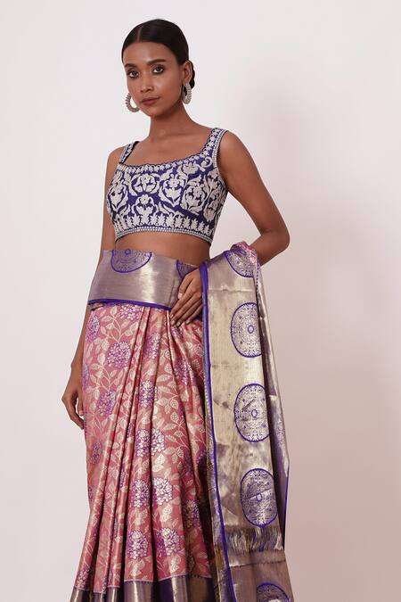 Buy Aharin India Peach Lining Cotton/shantoon, Pure Dharamavaram Silk Saree With Zari Blouse Online at Aza Fashions Buy_Aharin India_Peach Lining Cotton/shantoon, Pure Dharamavaram Silk Saree With Zari Blouse _Online_at_Aza_Fashions