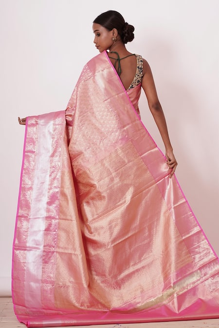 Aharin India Handwoven Saree With Embroidered Blouse 