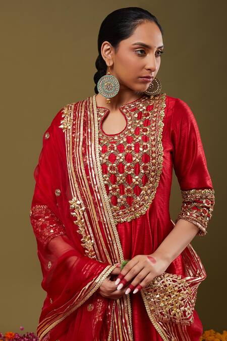 Buy Preeti S Kapoor Maroon Anarkali Dupion, Dupatta Organza, Pant Lycra Gota Embroidered Set Online at Aza Fashions Buy_Preeti S Kapoor_Maroon Anarkali Dupion, Dupatta Organza, Pant Lycra Gota Embroidered Set _Online_at_Aza_Fashions