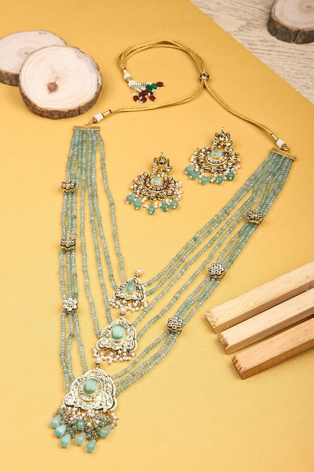 Auraa Trends_Blue Stones, Diamonds Multi Layered Long Necklace Set _Online_at_Aza_Fashions
