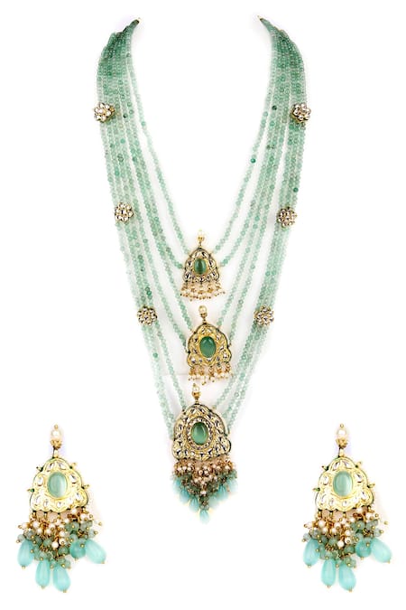 Buy_Auraa Trends_Blue Stones, Diamonds Multi Layered Long Necklace Set _Online_at_Aza_Fashions