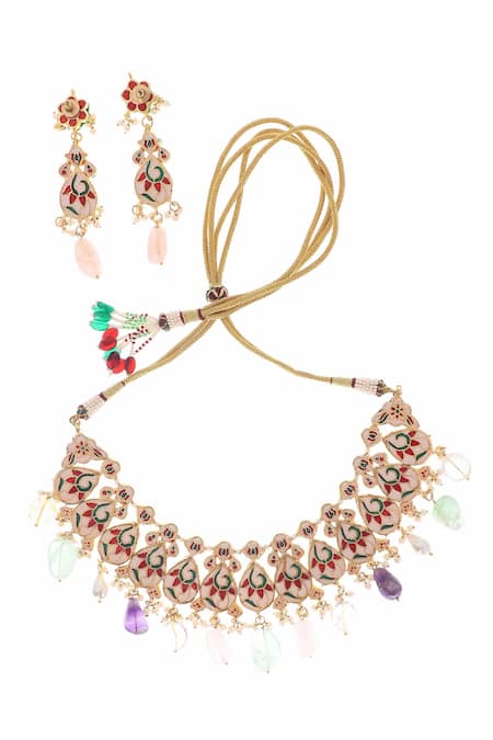 Buy Auraa Trends Gold Plated Stones Drop Choker Set Online at Aza Fashions Buy_Auraa Trends_Gold Plated Stones Drop Choker Set _Online_at_Aza_Fashions