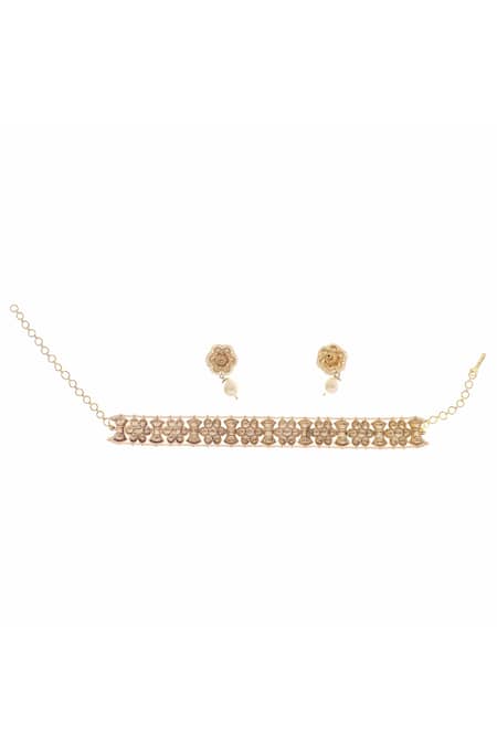 Buy_Auraa Trends_Gold Plated Imitation Diamonds Kundan Embellished Choker Set _Online_at_Aza_Fashions