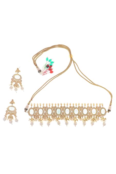 Buy Auraa Trends Blue Stones Floral Carved Choker Set Online at Aza Fashions Buy_Auraa Trends_Blue Stones Floral Carved Choker Set _Online_at_Aza_Fashions