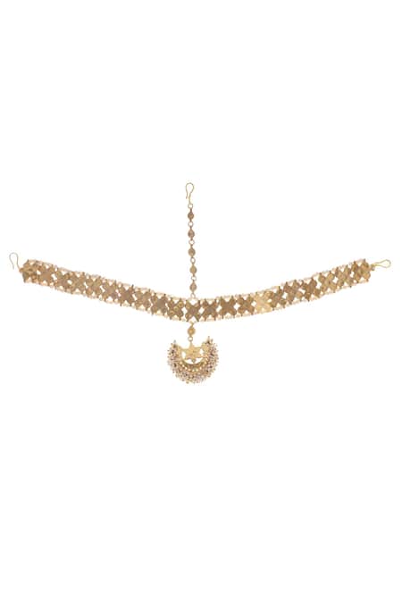 Buy_Auraa Trends_Gold Plated Kundan Studded Mathapatti _Online_at_Aza_Fashions