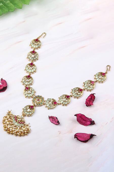 Auraa Trends_Gold Plated Kundan Crescent Studded Mathapatti_Online_at_Aza_Fashions