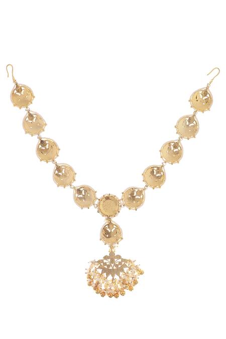 Buy_Auraa Trends_Gold Plated Kundan Crescent Studded Mathapatti_Online_at_Aza_Fashions