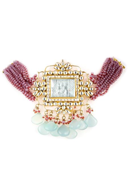 Buy Auraa Trends Blue Kundan Embellished Choker Set at Aza Fashions Buy_Auraa Trends_Blue Kundan Embellished Choker Set_at_Aza_Fashions