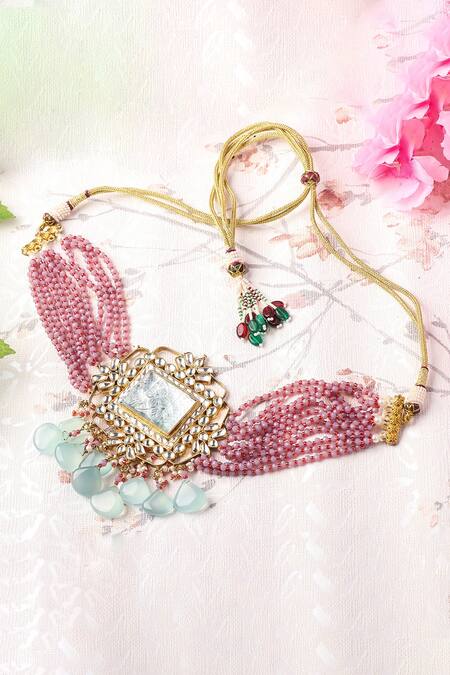 Auraa Trends Blue Kundan Embellished Choker Set Online at Aza Fashions Auraa Trends_Blue Kundan Embellished Choker Set_Online_at_Aza_Fashions