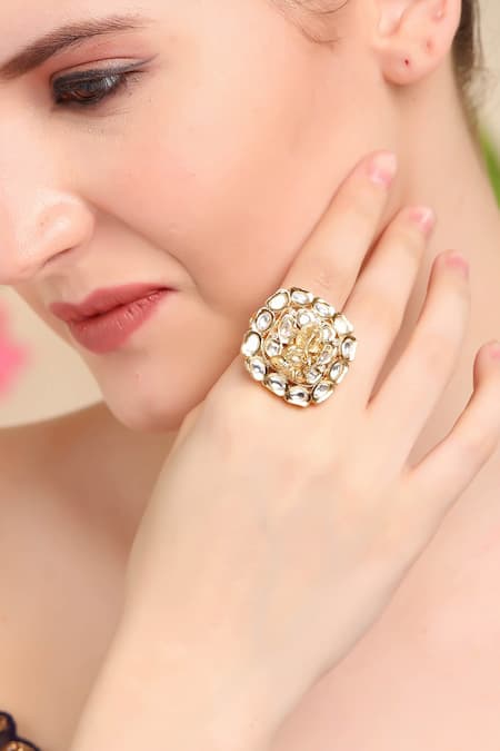 Golden Adjustable Kundan Finger Rings – beadsnfashion