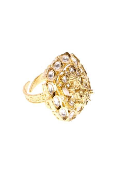 Auraa Trends Gold Plated Imitation Diamonds Kundan Embellished Ring Online at Aza Fashions Auraa Trends_Gold Plated Imitation Diamonds Kundan Embellished Ring _Online_at_Aza_Fashions