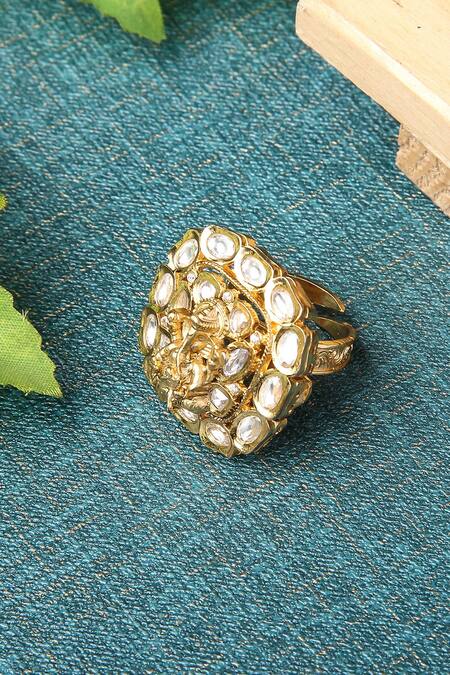 Shop Auraa Trends Gold Plated Imitation Diamonds Kundan Embellished Ring Online at Aza Fashions Shop_Auraa Trends_Gold Plated Imitation Diamonds Kundan Embellished Ring _Online_at_Aza_Fashions