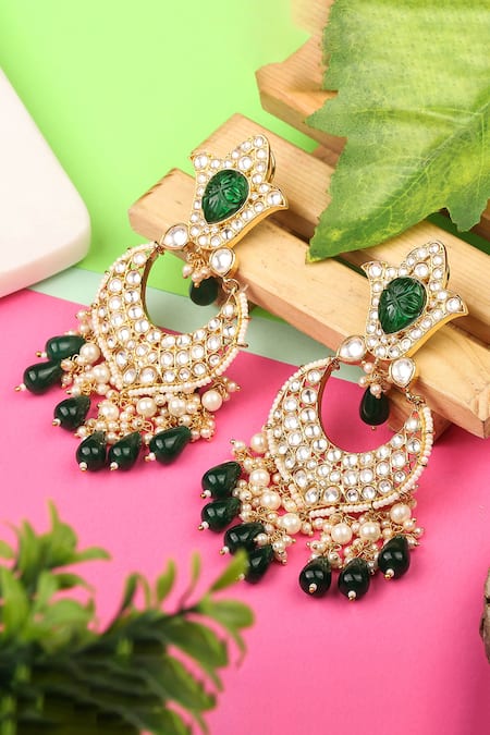 Buy Auraa Trends Gold Plated Kundan Embellished Chandbalis Online at Aza Fashions Buy_Auraa Trends_Gold Plated Kundan Embellished Chandbalis_Online_at_Aza_Fashions