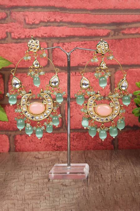 Buy_Auraa Trends_Blue Beads, Stones, Diamonds Drop Chandbalis_Online_at_Aza_Fashions