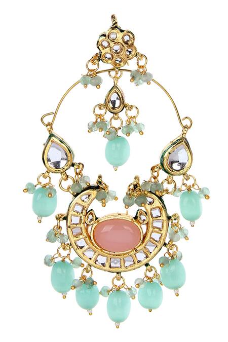 Shop_Auraa Trends_Blue Beads, Stones, Diamonds Drop Chandbalis_Online_at_Aza_Fashions