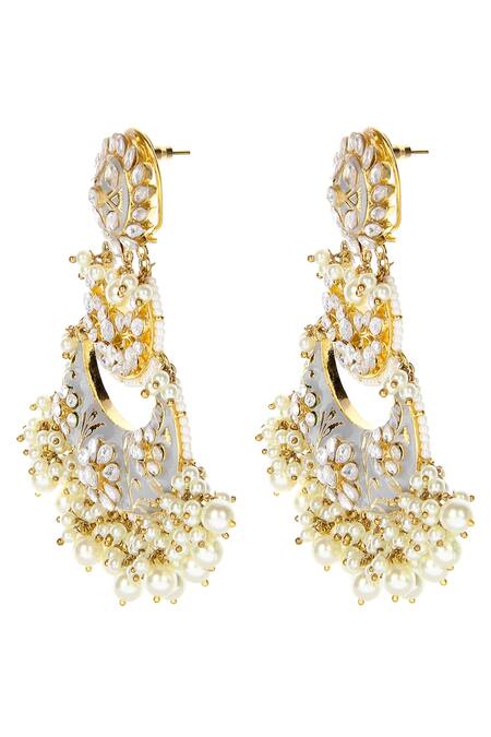 Auraa Trends_Gold Plated Metallic Thread, Pearls, Diamonds Meenakari Chandbalis _Online_at_Aza_Fashions