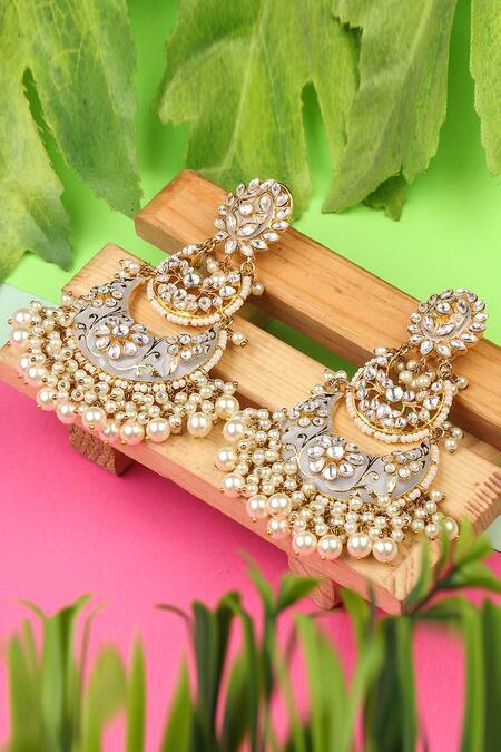 Buy_Auraa Trends_Gold Plated Metallic Thread, Pearls, Diamonds Meenakari Chandbalis _Online_at_Aza_Fashions