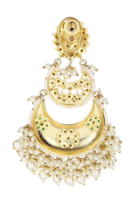 Shop_Auraa Trends_Gold Plated Metallic Thread, Pearls, Diamonds Meenakari Chandbalis _Online_at_Aza_Fashions