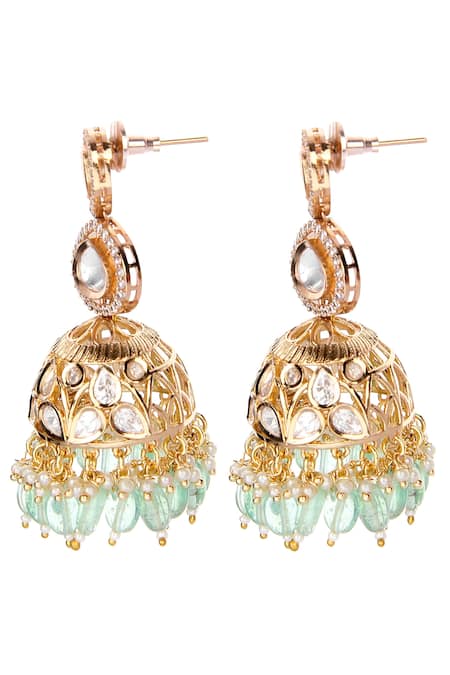 Auraa Trends_Gold Plated Stones, Beads, Diamonds Kundan Embellished Jhumkis _Online_at_Aza_Fashions