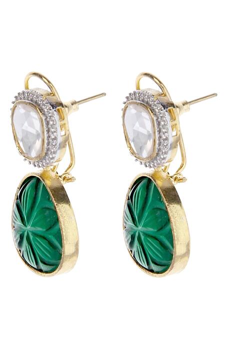 Auraa Trends_Gold Plated Diamonds, Stones Kundan Embellished Earrings _Online_at_Aza_Fashions