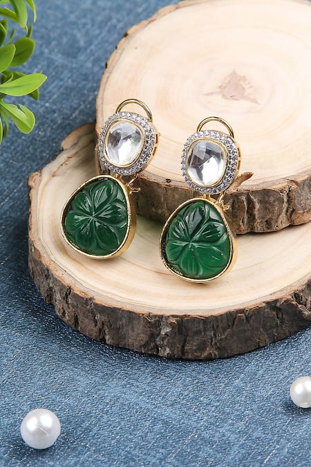 Buy_Auraa Trends_Gold Plated Diamonds, Stones Kundan Embellished Earrings _Online_at_Aza_Fashions