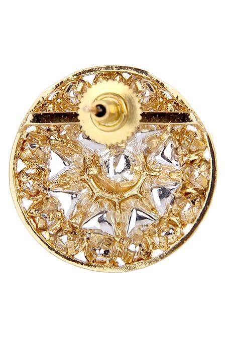 Shop_Auraa Trends_Gold Plated Lace, Diamonds Kundan Embellished Stud Earrings _Online_at_Aza_Fashions